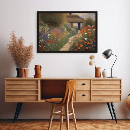 Charming Vintage Cottage Landscape Oil Painting  Poster