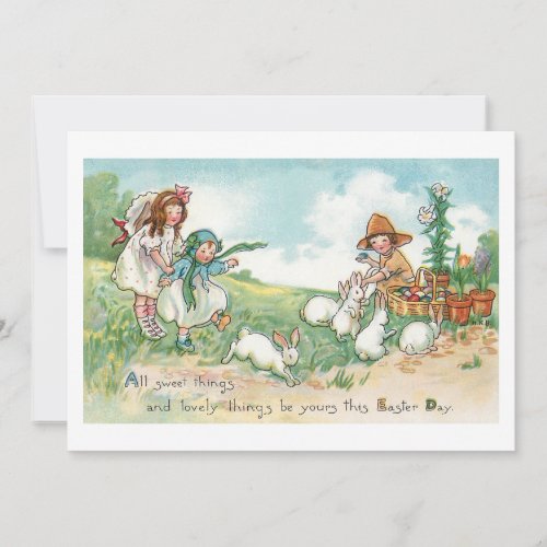 Charming Vintage Easter Bunnies and Children Holiday Card