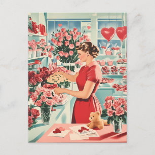 Charming Vintage Flower Shop Scene Postcard