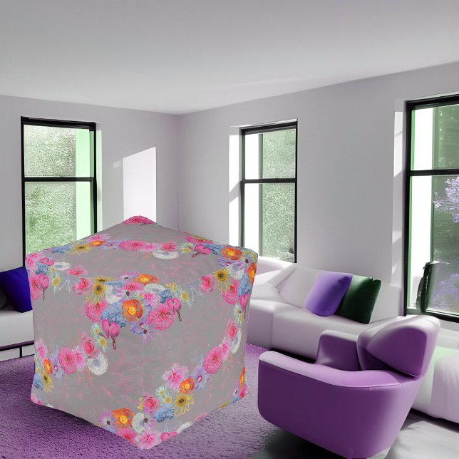 Charming vintage flowers on gray pouf (Creator Uploaded)