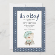 Charming Vintage It's a Boy Teddy Bear Baby Shower Invitation