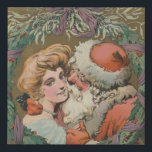 Charming Vintage Kissing Santa Christmas Wreath Faux Canvas Print<br><div class="desc">This beautiful example of old-fashioned magazine cover art features a Gibson Girl kissing Santa Claus. Vintage holiday cheer abounds,  as the couple is surrounded by a holly-filled wreath.</div>