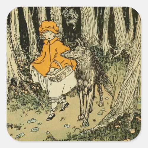 Charming Vintage Little Red Riding Hood Square Sticker