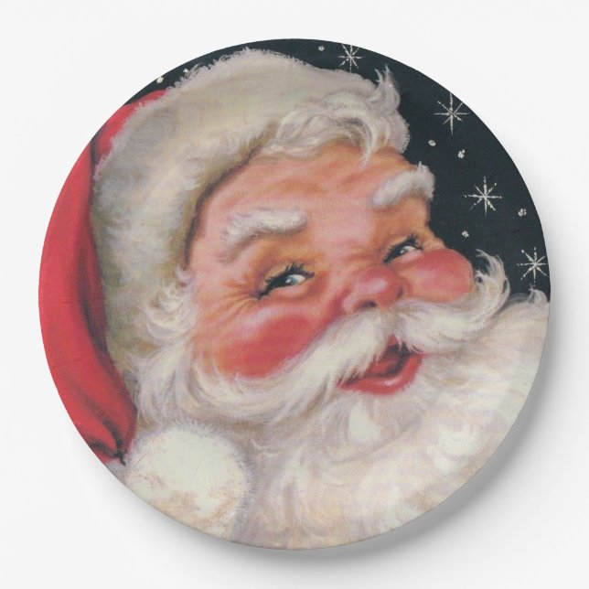 Charming Vintage Santa Claus Paper Plates (Front)