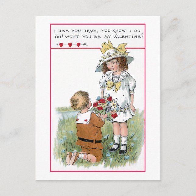 Charming Vintage Valentine Children Holiday Postcard (Front)