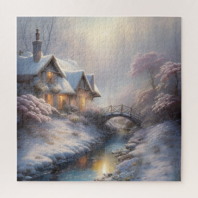 Charming Vintage Winter Day Landscape Art  Jigsaw Puzzle (Vertical)