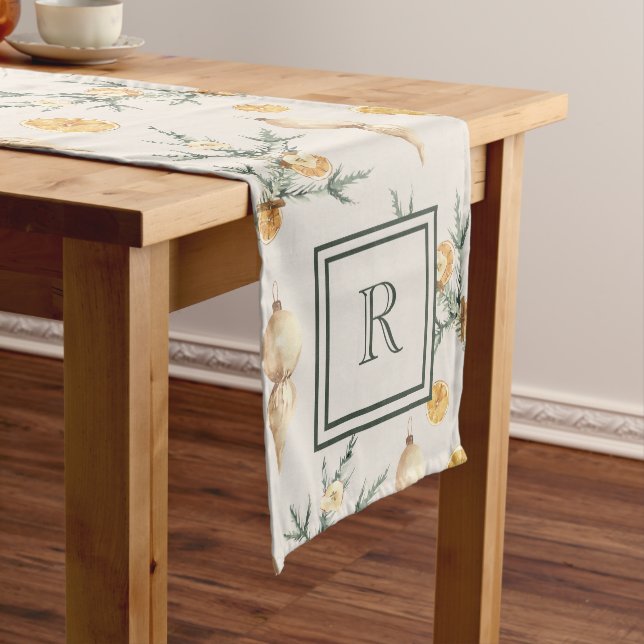 Charming Warm Winter Watercolor Monogram Medium Table Runner (In Situ)
