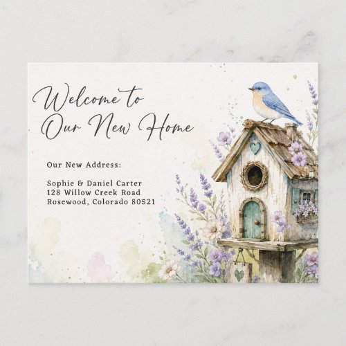 Charming Watercolor Birdhouse New Home Announcement Postcard