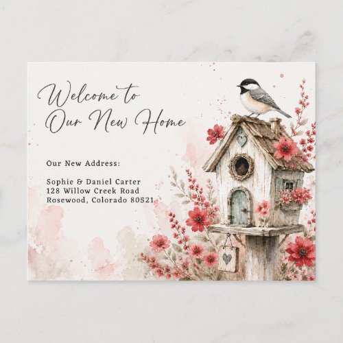 Charming Watercolor Birdhouse New Home Announcement Postcard