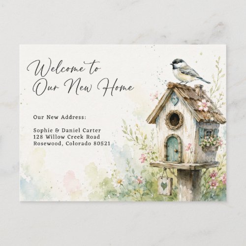 Charming Watercolor Birdhouse New Home Announcement Postcard
