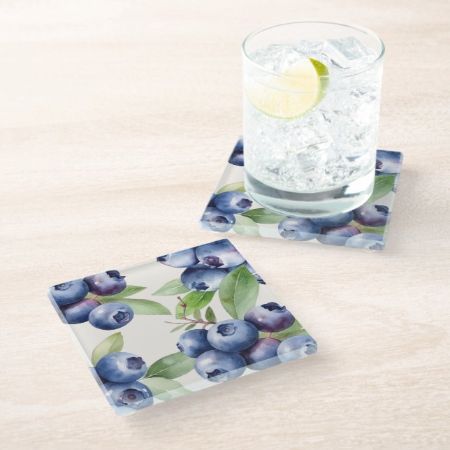 Charming Watercolor Blueberry Coaster (Angled)