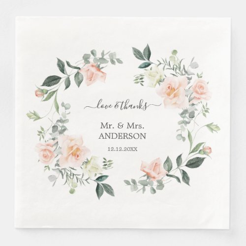 Charming Watercolor Blush White Flowers Wedding Paper Dinner Napkins