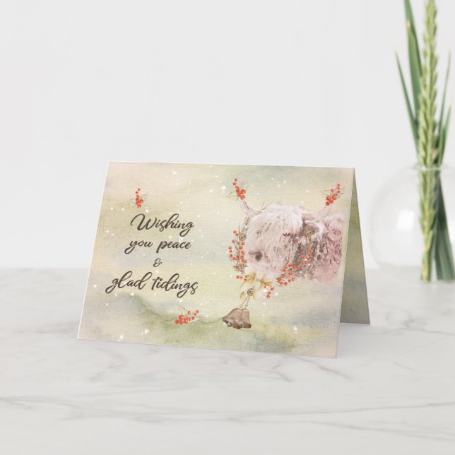 Charming Watercolor Christmas Cow Holiday Card (Front)