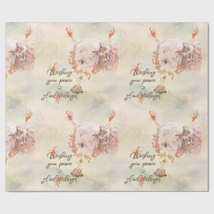 Charming Watercolor Christmas Cow Wrapping Paper