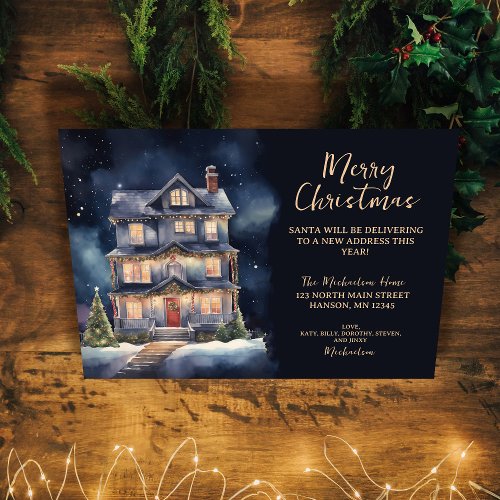 Charming Watercolor Christmas House Moving  Announcement
