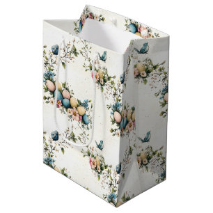 Charming Watercolor Easter Birds & Floral Spring Medium Gift Bag