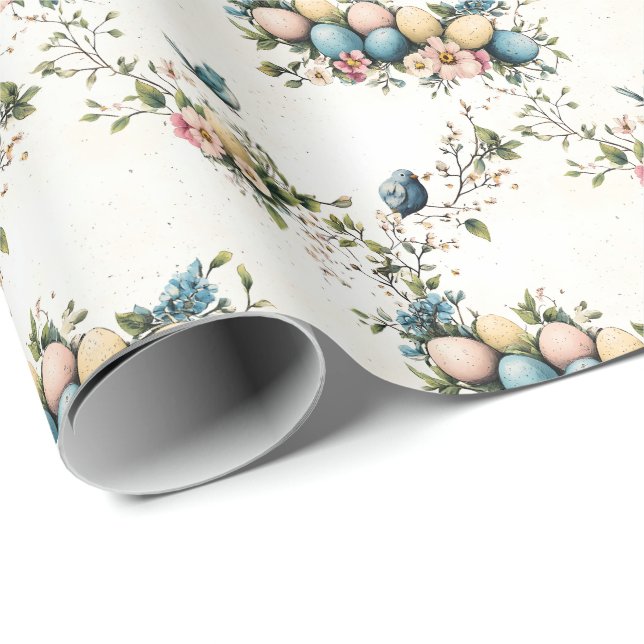 Charming Watercolor Easter Birds & Floral Spring Wrapping Paper (Roll Corner)