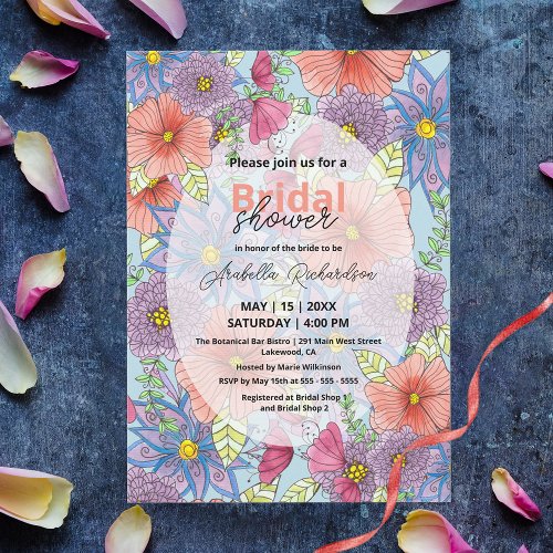Charming Watercolor Floral Botanical Bridal Shower Invitation