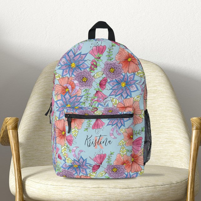 Charming Watercolor Floral Botanical Custom Name  Printed Backpack (Creator Uploaded)