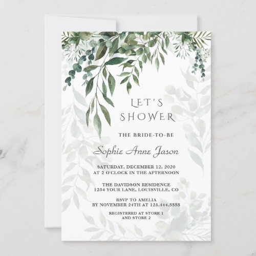 Charming Watercolor Greenery Bridal Shower Invitation