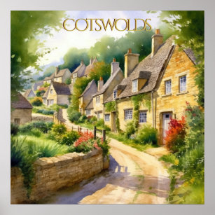 Charming Watercolor in the Cotswolds Travel Poster