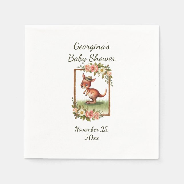 Charming Watercolor Kangaroo Party Napkins (Front)