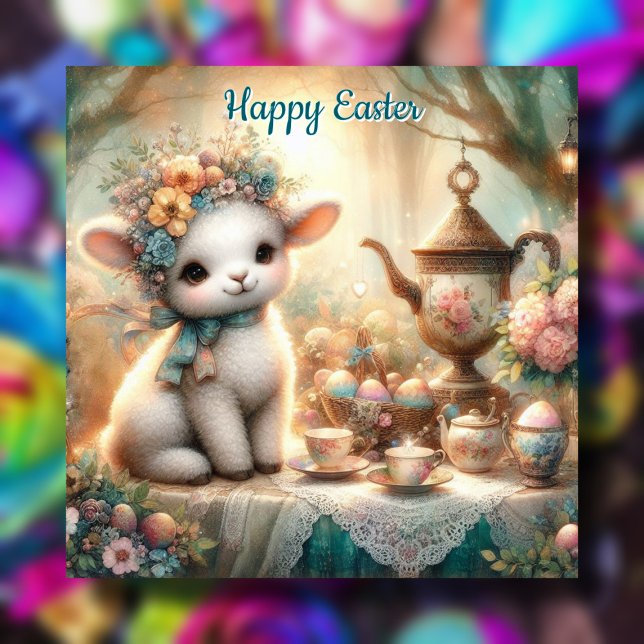 Charming Watercolor Lamb Easter Tea Party  Holiday Card (Creator Uploaded)