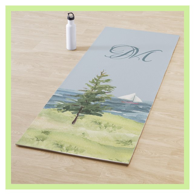 Charming Watercolor Lighthouse Coastal Monogram Yoga Mat (Creator Uploaded)