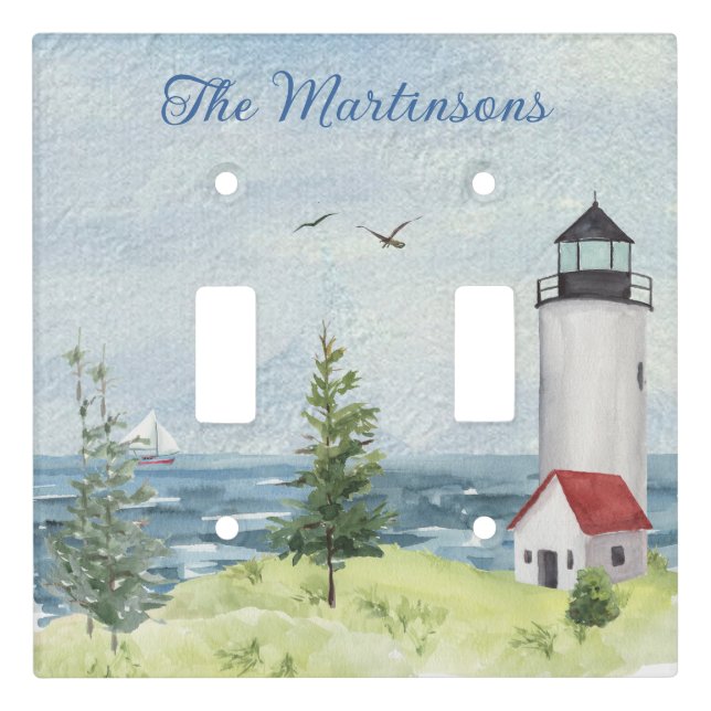 Charming Watercolor Lighthouse Scene Name  Light Switch Cover (Front)