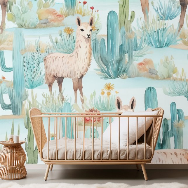 Charming Watercolor Llama & Desert Cacti Pattern  Wallpaper (Creator Uploaded)