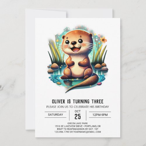 Charming Watercolor Otter Birthday Invitation