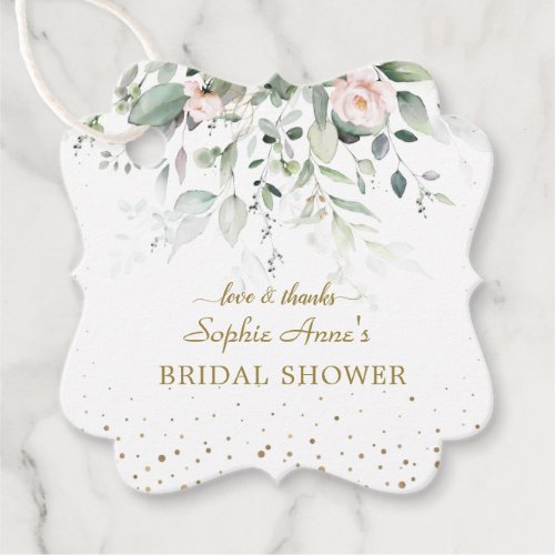 Charming Watercolor Pink Floral Gold Bridal Shower Favor Tags
