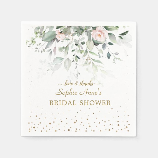 Charming Watercolor Pink Floral Gold Bridal Shower Napkins (Front)