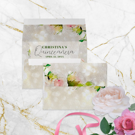 Charming Watercolor Pink Roses Quinceañera