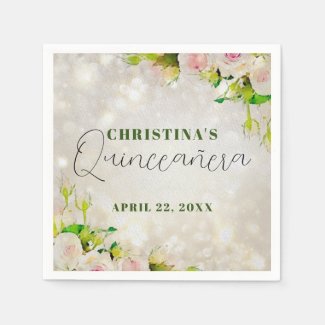 Charming Watercolor Pink Roses Quinceañera