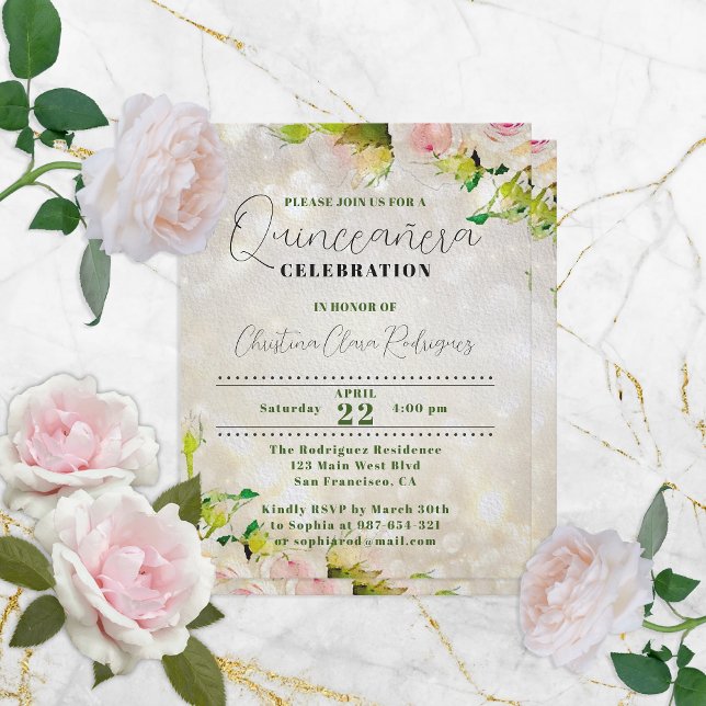 Charming Watercolor Roses Quinceañera Invitation (Creator Uploaded)