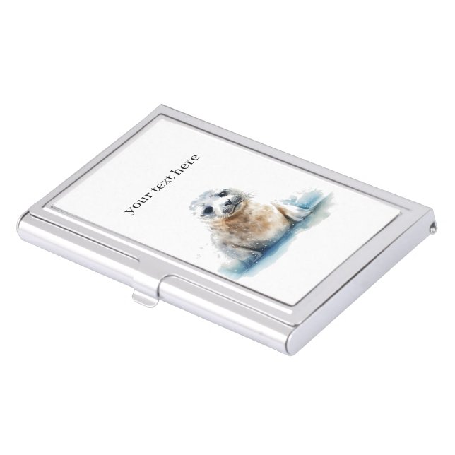 Charming Watercolor Seal Pup, custom Business Card Case (Front)