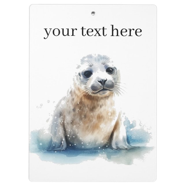 Charming Watercolor Seal Pup, custom  Clipboard (Back)