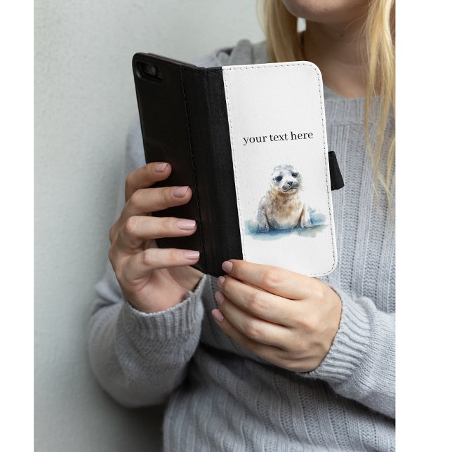 Charming Watercolor Seal Pup, custom iPhone Wallet Case (Creator Uploaded)