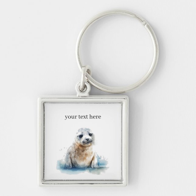 Charming Watercolor Seal Pup, custom  Keychain (Front)