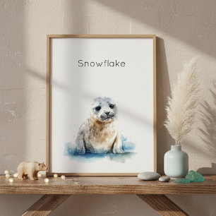 Charming Watercolor Seal Pup, custom Poster