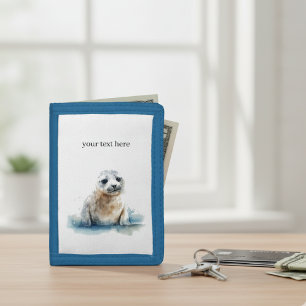 Charming Watercolor Seal Pup, custom Tri-fold Wallet