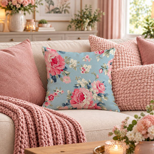 Charming Watercolor Shabby Chic Pastel Blooms Art Throw Pillow
