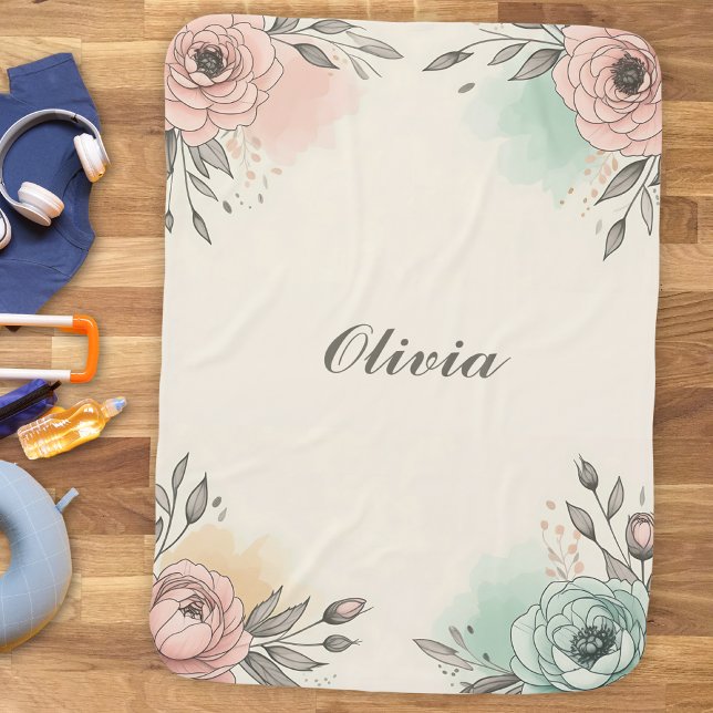 Charming Watercolor Sketchy Flowers Baby Blanket (Creator Uploaded)
