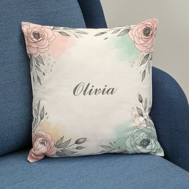 Charming Watercolor Sketchy Flowers Throw Pillow (Creator Uploaded)