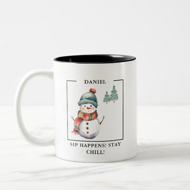 Charming Watercolor Snowman Mug (Left)