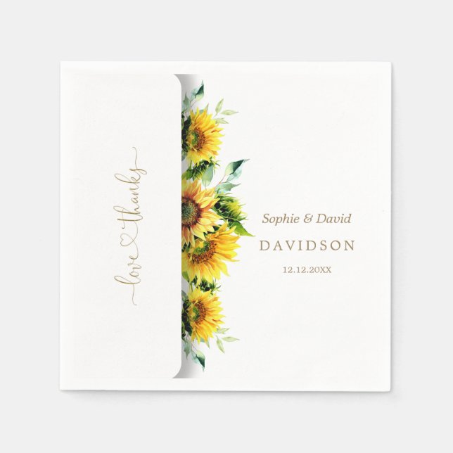 Charming Watercolor Sunflowers Wedding Napkins (Front)