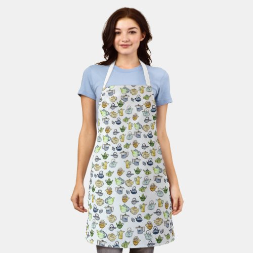 Charming Watercolor Teapots Tea Pattern Unique Apron