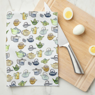 Charming Watercolor Teapots Tea Pattern Unique  Kitchen Towel