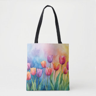Charming watercolor tulips tote bag